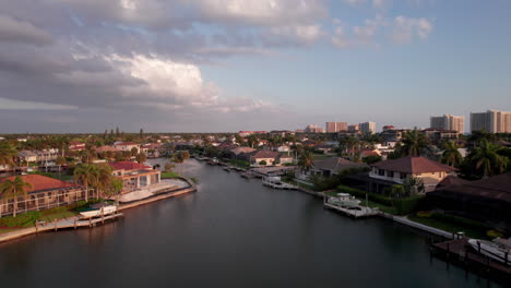 Aerial-over-Marco-Island-Flordia-beach-town-at-sunset-7