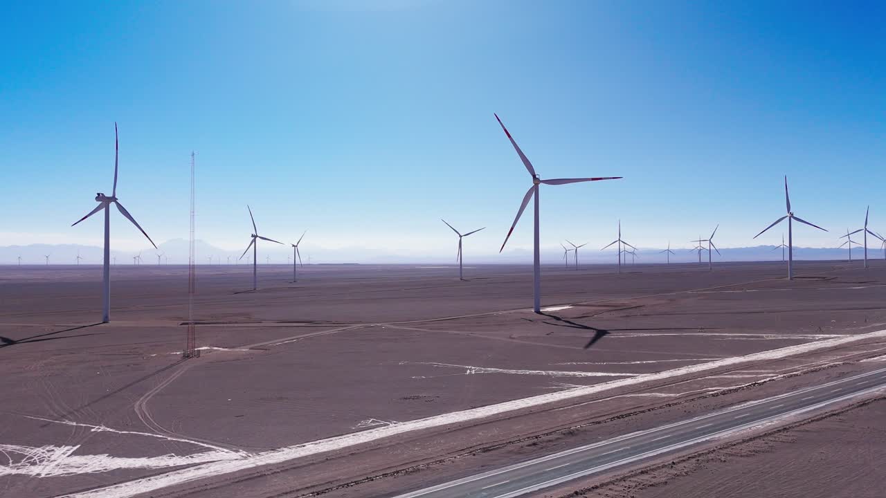 The Windmills of Palm Springs at sunset - aerial view - Atacama desert - Chile