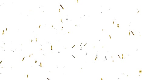 slow motion. close up. gold confetti explosions pack on white background with green screen. colorful ribbons flying. concept: party, birthday, surprise, invitation e-card. confetti dropping 4k