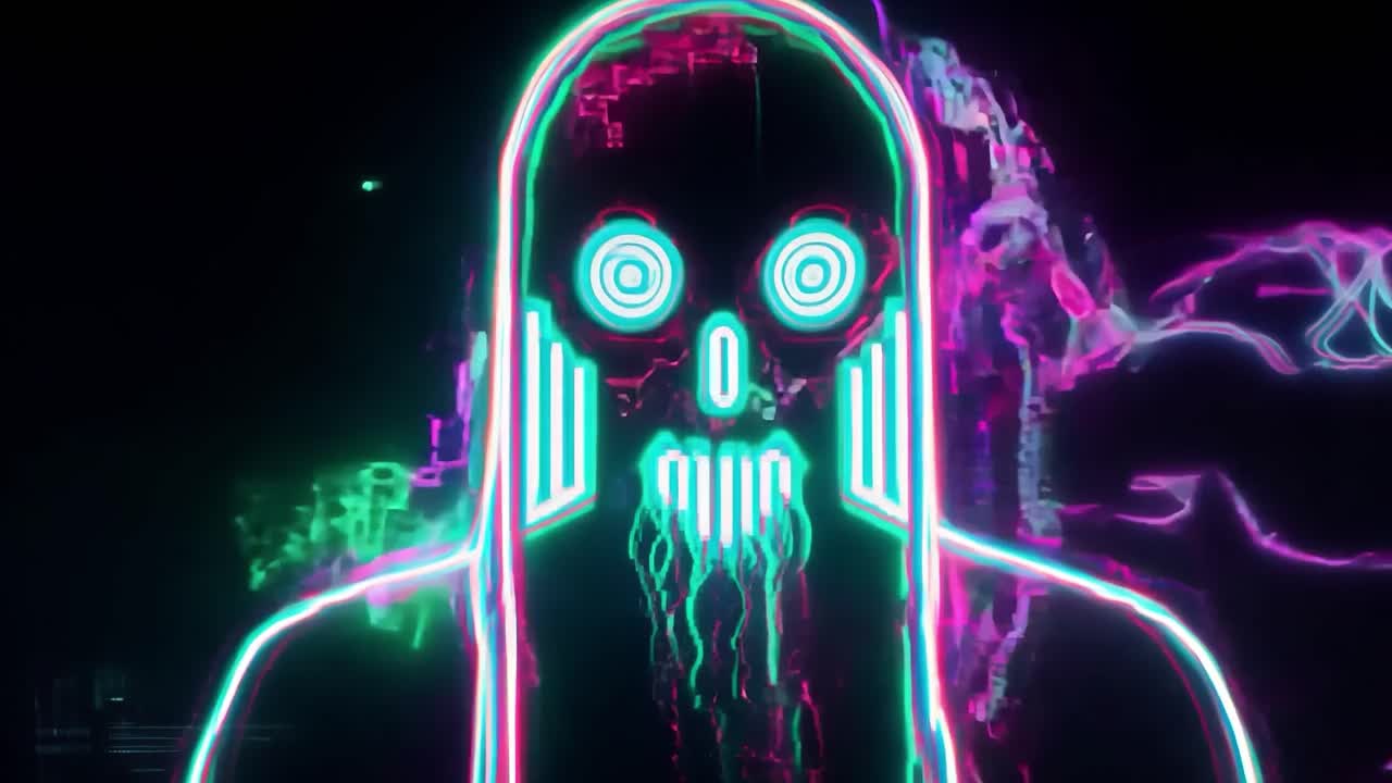 arte digital del cráneo de neón