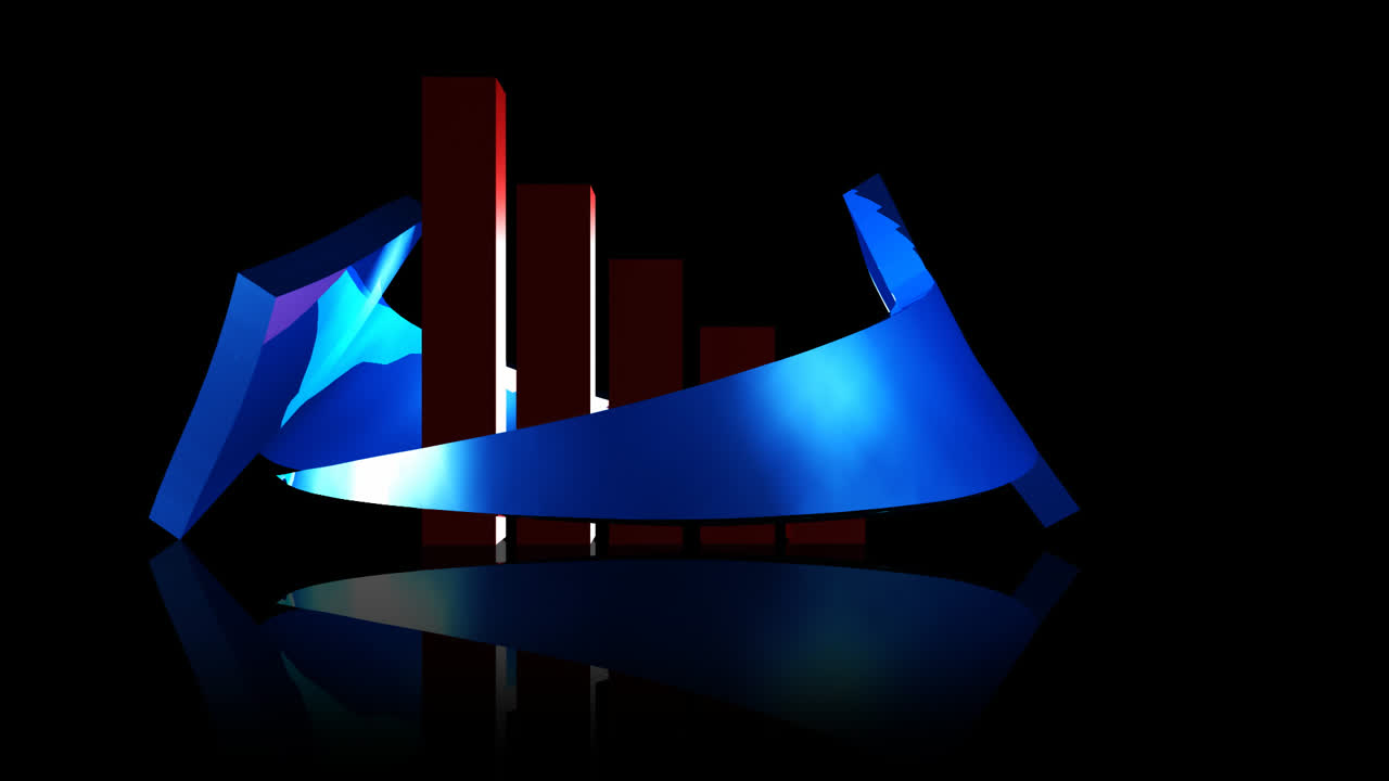 Two blue arrows around red graph. Business finance