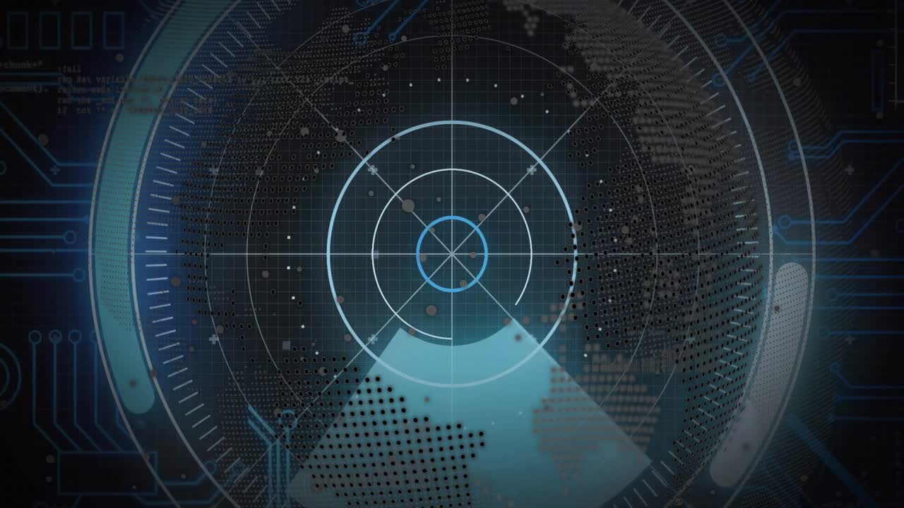 After matrix globe fading in scanning beam spinning overlay pulsing circuits animating data scan