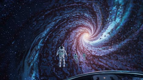 astronauts in a spiral galaxy
