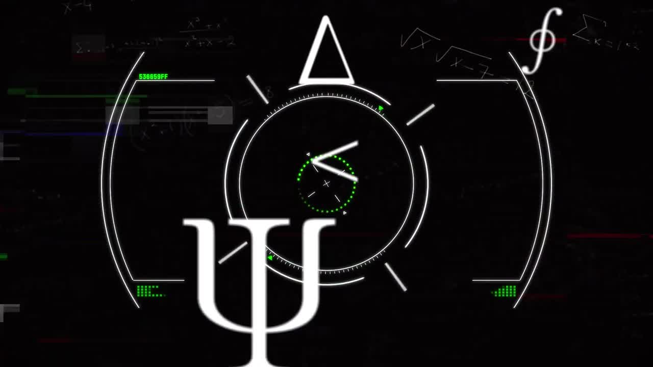 검은색 배경에 대한 수학 방정식과 기호를 스캔하는 범위의 애니메이션