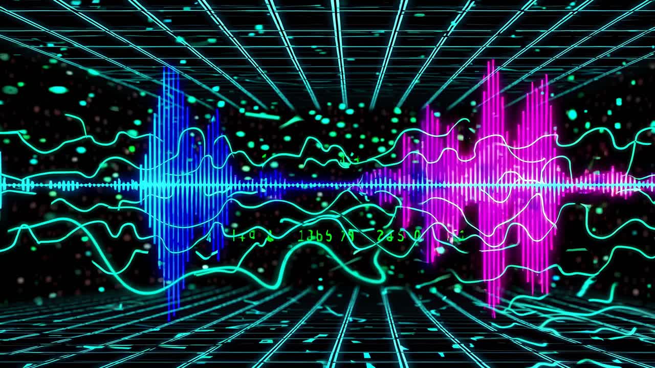 visualizador de cuadrícula futurista de ondas sintéticas retro