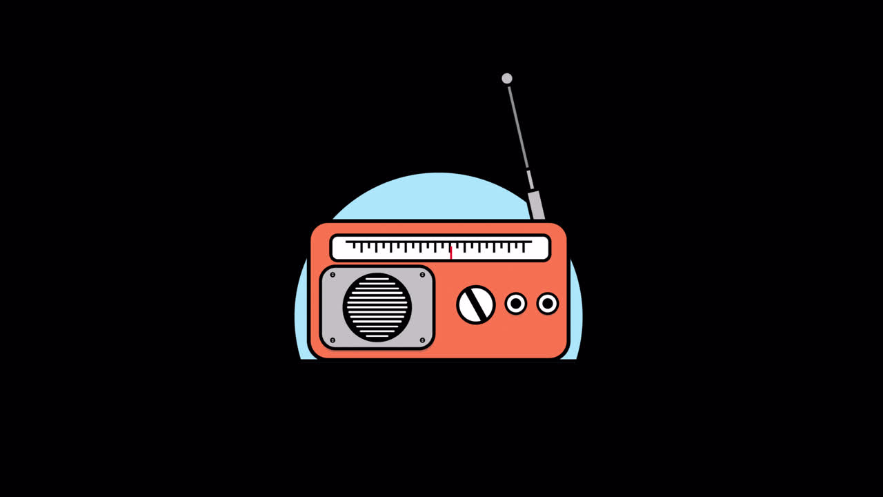 Quadrante della radio vintage animata sintonizzata su sfondo nero