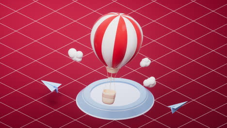 loop animation of red cartoon hot air balloon, 3d rendering.