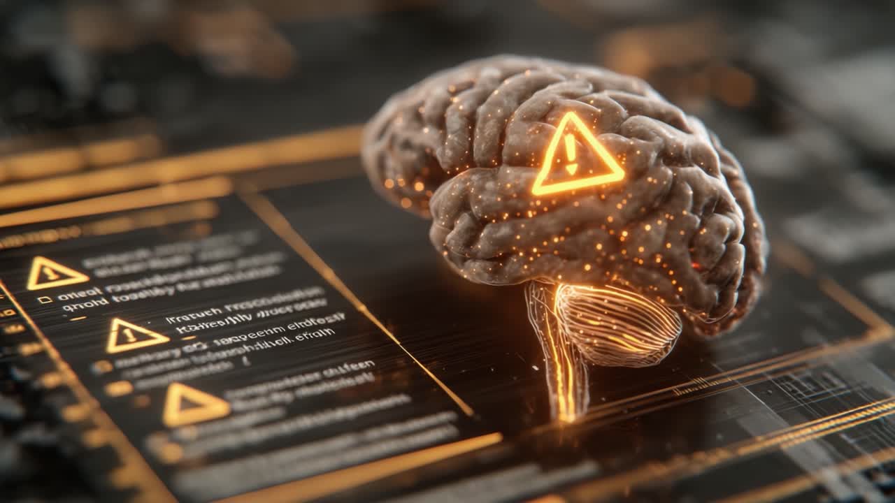 Esplorazione Visiva di una Grafica di Cervello Digitale Potenziata: Consapevolezza e Allerta tra Pattern Tecnologici e Metriche di Dati.