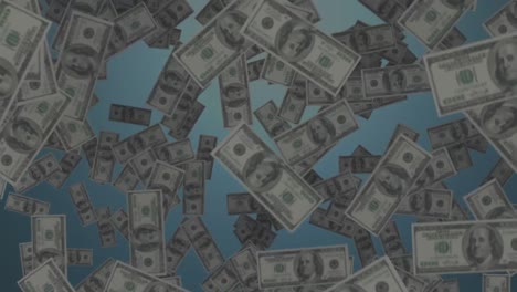 digital animation of thunder effect and american dollars falling against blue background