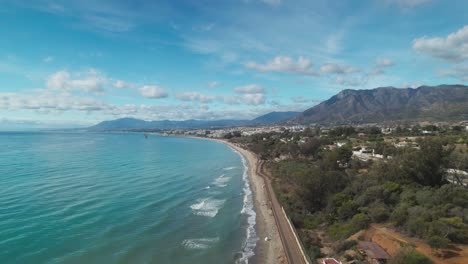 Coastline-near-Marbella,-Spain.-Aerial-flying-sideways