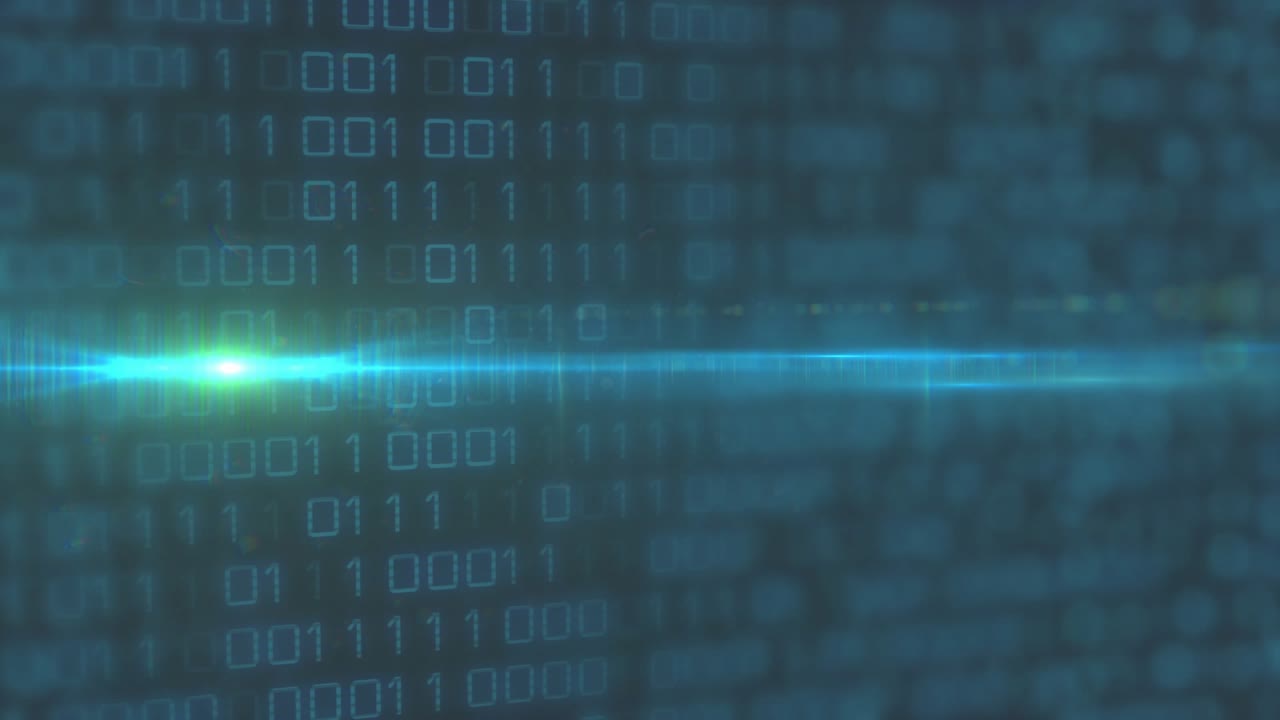 Binary matrix pausing before cyan scan beam forming, scanning nodes, node blooming ring dissolving