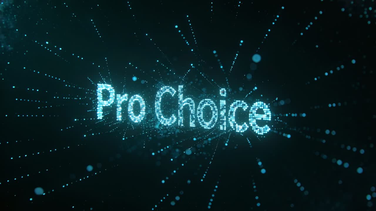 Cyan points assembling Pro Choice text, radiating as camera zooming out, revealing nebula