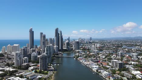 aerial view of the australian suburb surfers paradise showing the city high-rise built on the nerang river