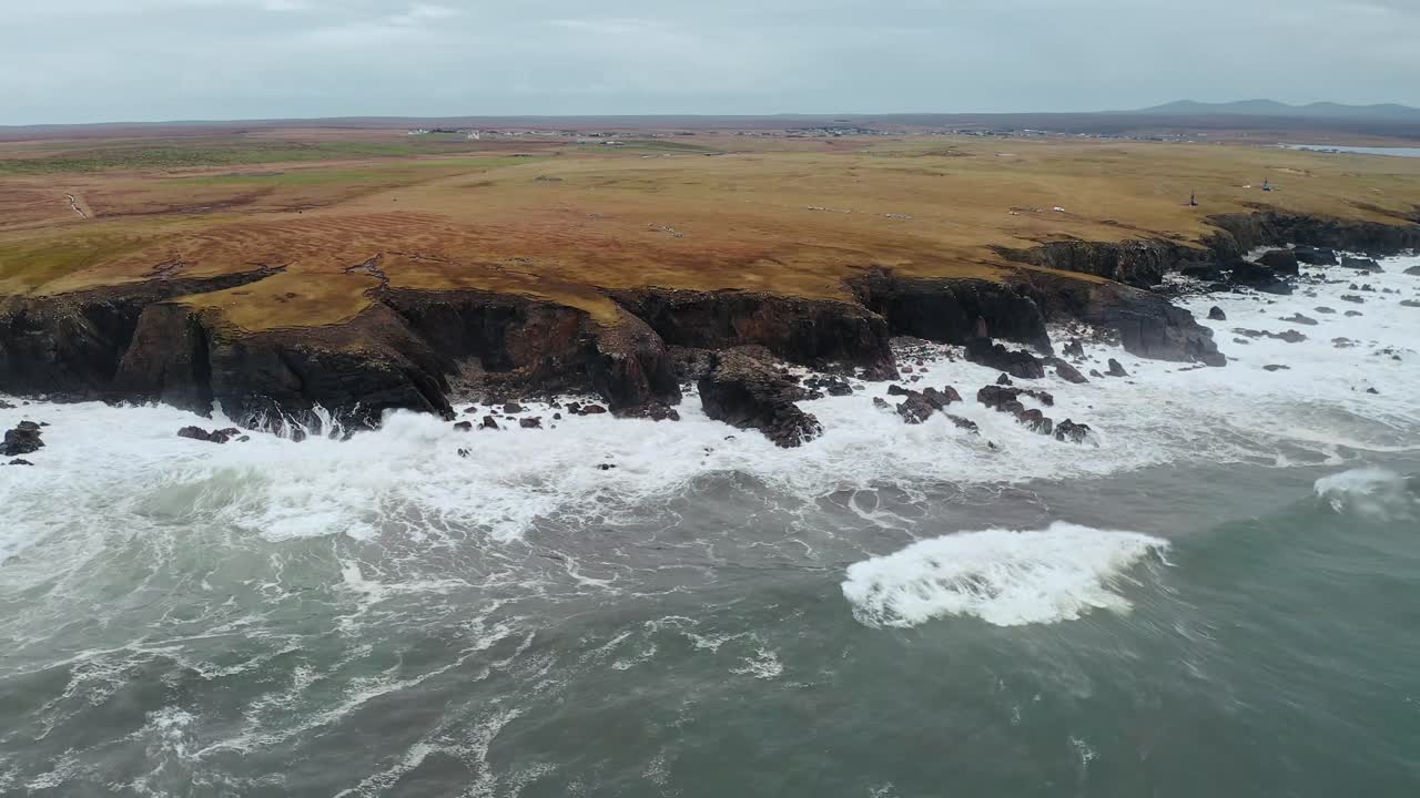 Aerial shot of cliffs on the Atlantic west coast of the Isle of Lewis