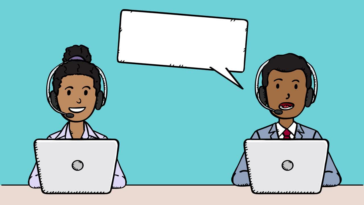 animación de video del equipo de soporte al cliente con burbujas parlante. la animación está en bucle fácil de editar.