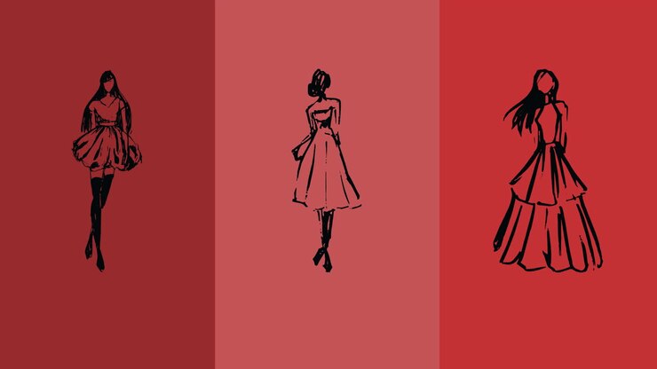 Kırmızı zeminde mankenin moda çizimleri animasyonu