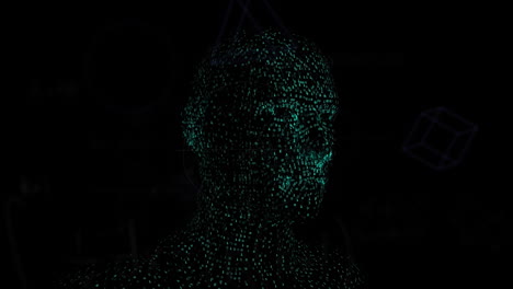 animation of human head and confetti over black background