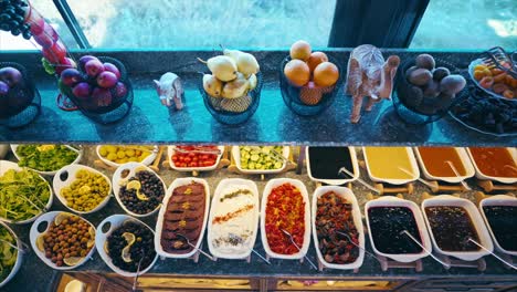 breakfast food on display at the hotel buffet