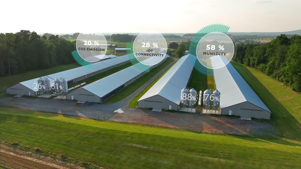 co2, 습도 및 iot 연결에 대한 데이터 그래픽의 오버레이를 가진 집