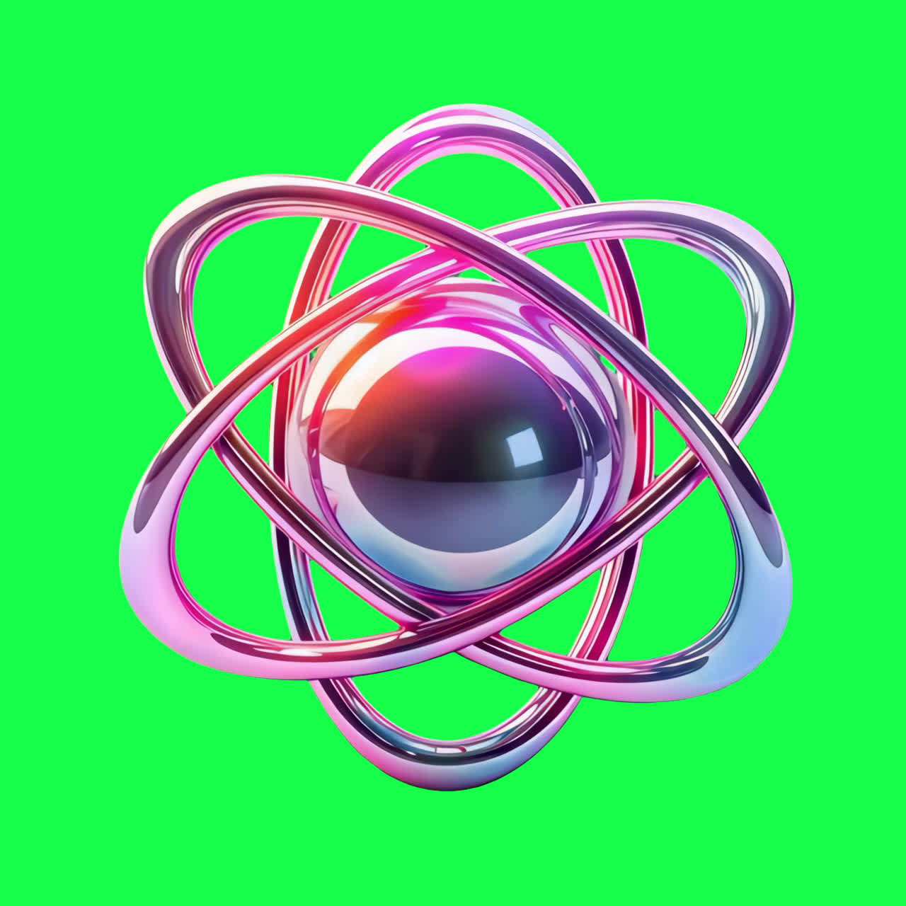 Futuristic metallic atomic structure animation isolated asset, transparent 4K video, alpha channel