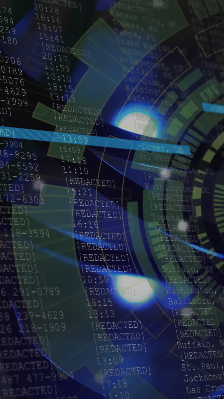 animación del procesamiento de datos y el escaneo de alcance sobre la sala de servidores