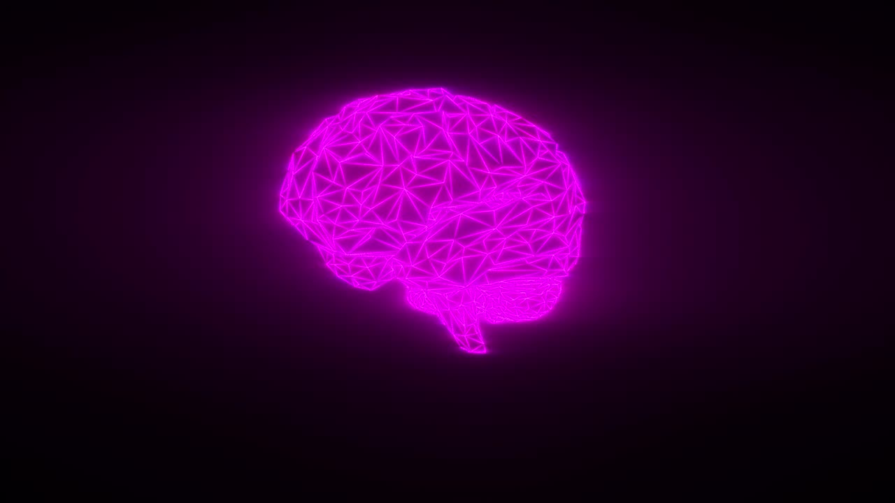 3d rendering of digital artificial intelligence combination of triangles. Computer generated human brain from polygons