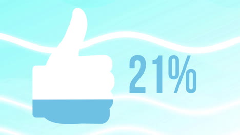 animation of thumb up icon and percents over blue background