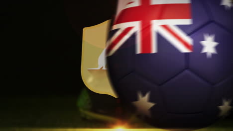 football player kicking australia flag ball