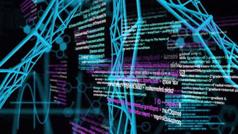 animation of multicolored computer language, abstract pattern and molecule structures