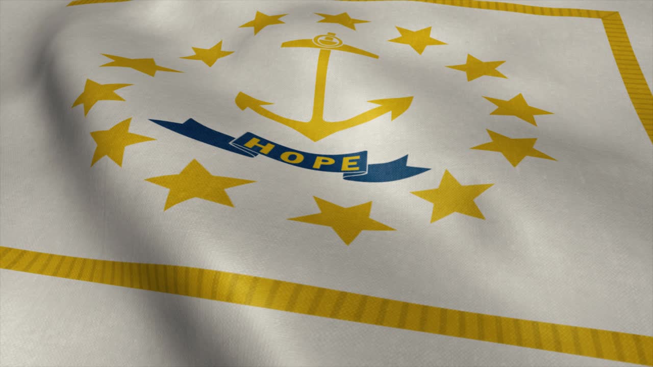 bandera de rhode island video ondeando en el viento. fondo realista de la bandera del estado de estados unidos