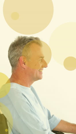 animation of asian female nurse smiling with patient over spots