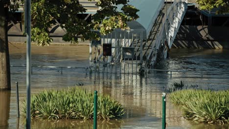 urban flooding: city street submerged in high water