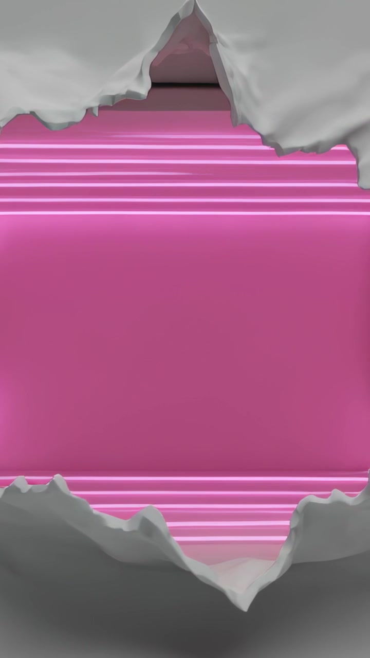 Vertical video: Camera shifting pink neon panel moving inward on set showing torn sheet, neon depth