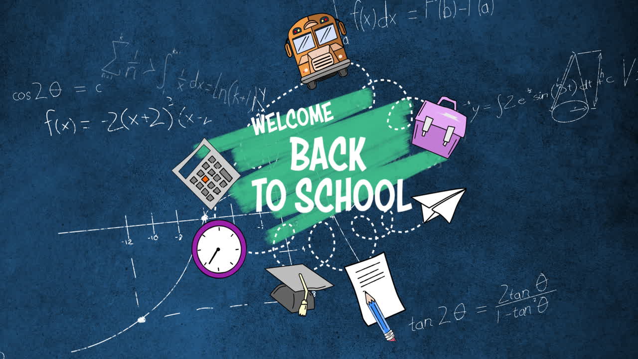 파란색 배경의 수학 방정식에 대한 학교 텍스트로 돌아갑니다.