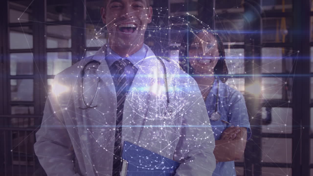 animación de conexiones y el mundo más feliz diversos médicos femeninos y masculinos