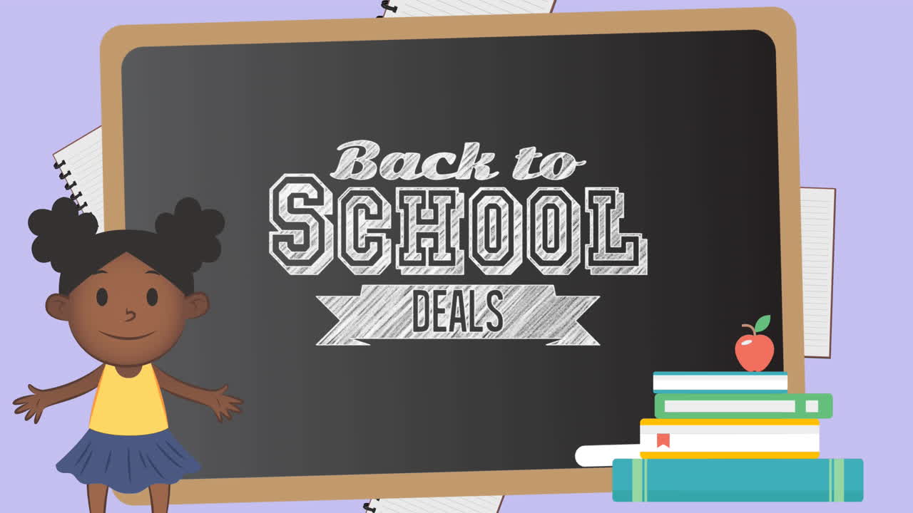 Animation of back to school text over school items icons and blackboard ...