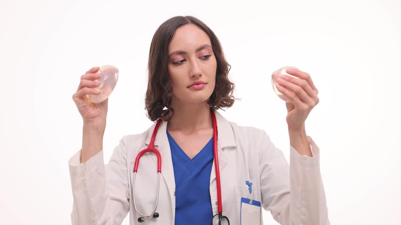 Female Doctor Holding Breast Implants
