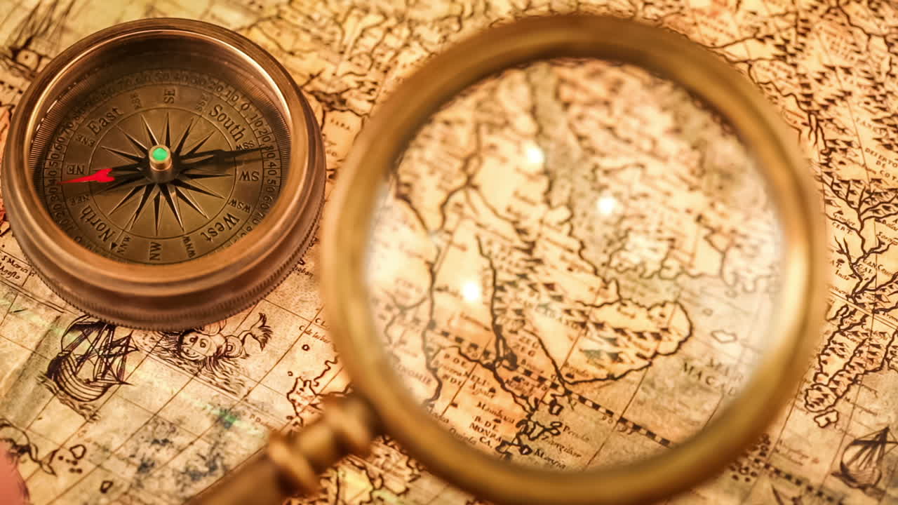 고대 세계 지도 에 있는 빈티지 확대 유리