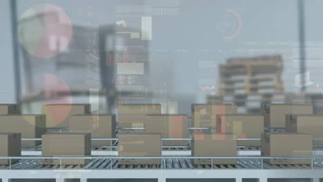 procesamiento de datos estadísticos en múltiples cajas de entrega en cinta transportadora contra el almacén