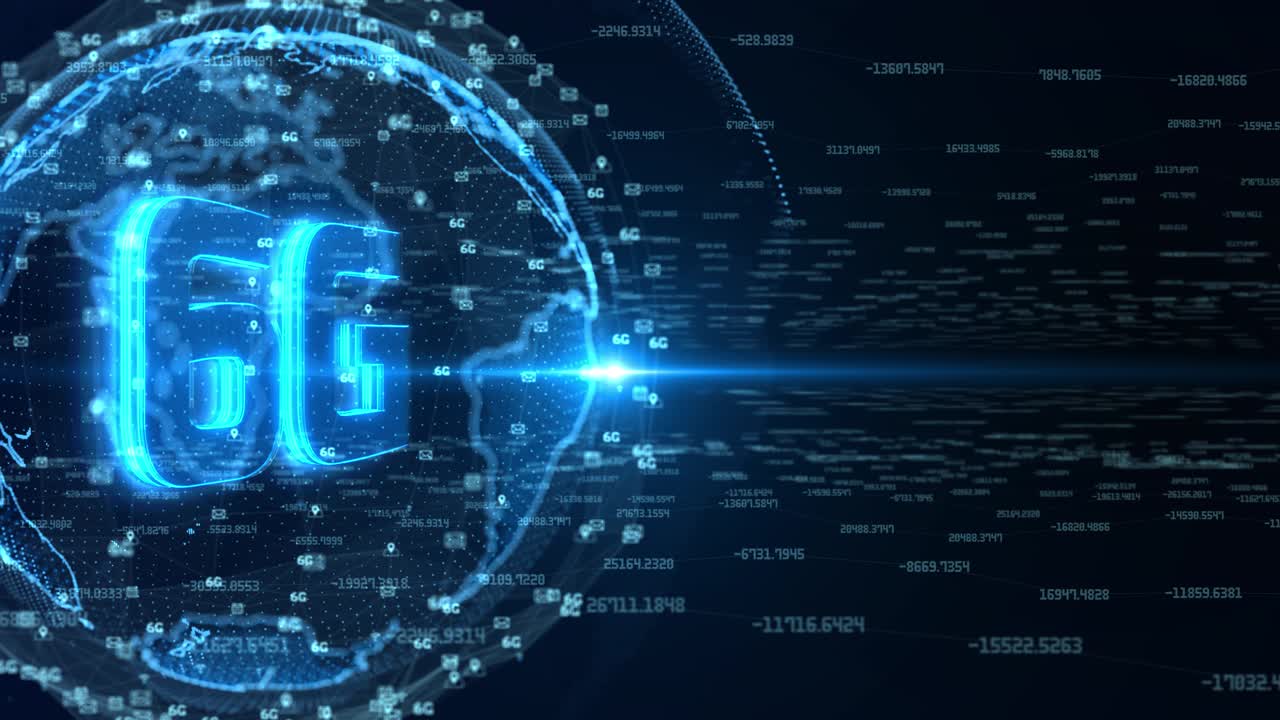 6g big data earth blue marble teamwork digital clouds earth rotating loop animation abstract social