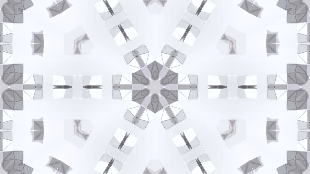 fondo abstracto poli geométrico bajo como un efecto de vidriera o caleidoscopio en movimiento en 4k. animación 3d de bucle, imágenes sin costuras en el popular estilo poli bajo. color blanco v3