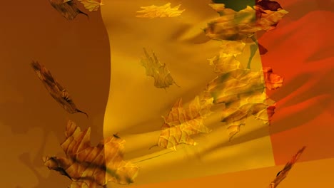 animation of flag of belgium and leaves falling