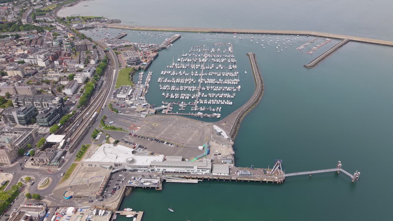 Wide Aerial View of Dún Laoghaire Harbour and Coastal Town in County Dublin, Ireland
