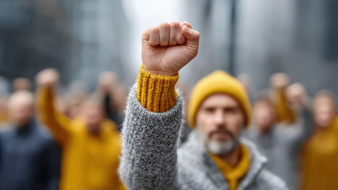 Empowered Voices: A Unified Demonstration of Solidarity and Resilience with Raised Fists, Highlighting the Power of Collective Action and Commitment to Change