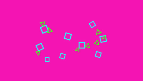 moving squares and circles on bright pink background