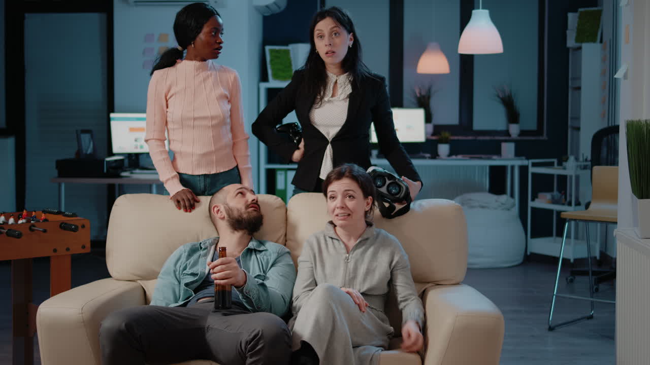 Woman playing video games with joystick and vr glasses