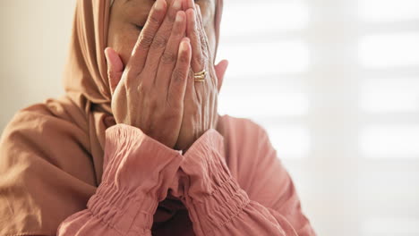 hands, islam or mature woman in prayer to god