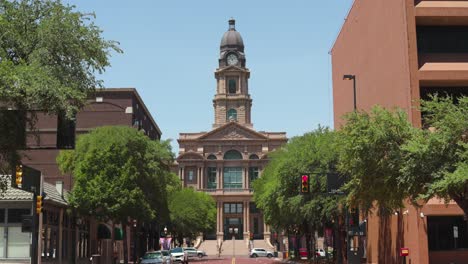 Wide-angle-shot-of-the-Tarrant-County-Courthouse-in-Fort-Worth,-Texas