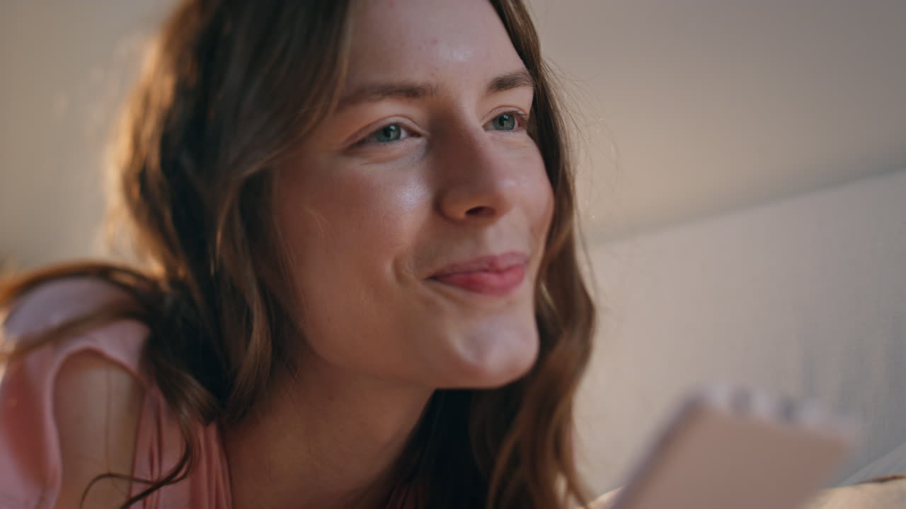 Closeup attractive woman typing mobile phone. Charming happy girl enjoy online