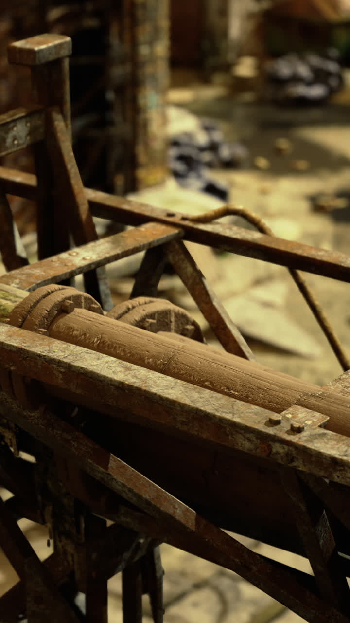 Rustne industrikonstruktioner inde i en forladt fabrik